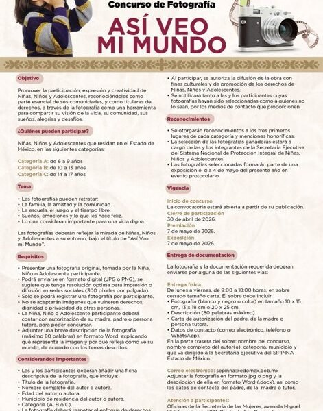 Concurso de fotografía 'Así veo mi mundo' invita a niños y adolescentes del Edoméx