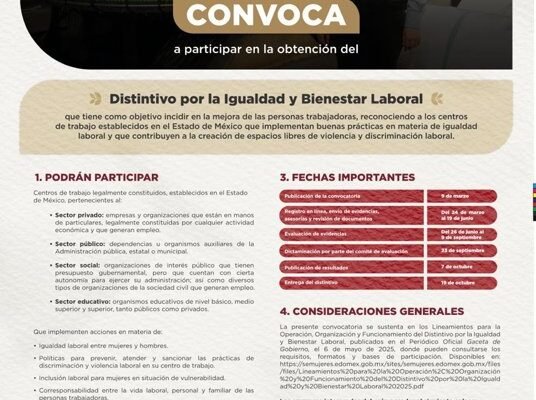 Edomex convoca a empresas a obtener Distintivo por Igualdad Laboral 2026