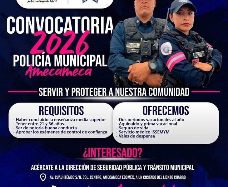 Amecameca abre convocatoria para reclutar policías municipales
