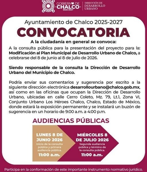 Chalco abre consulta pública para modificar su Plan de Desarrollo Urbano