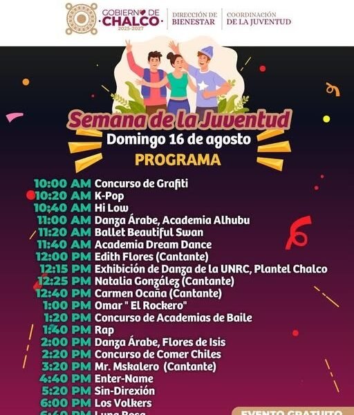 Chalco celebra la Semana de la Juventud con baile y entretenimiento este domingo