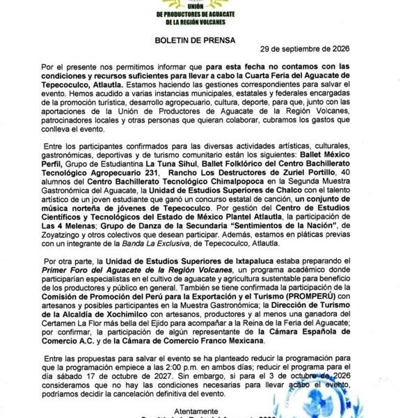 Alcalde de Atlautla condiciona apoyo a Feria del Aguacate si se realiza cerca de su casa
